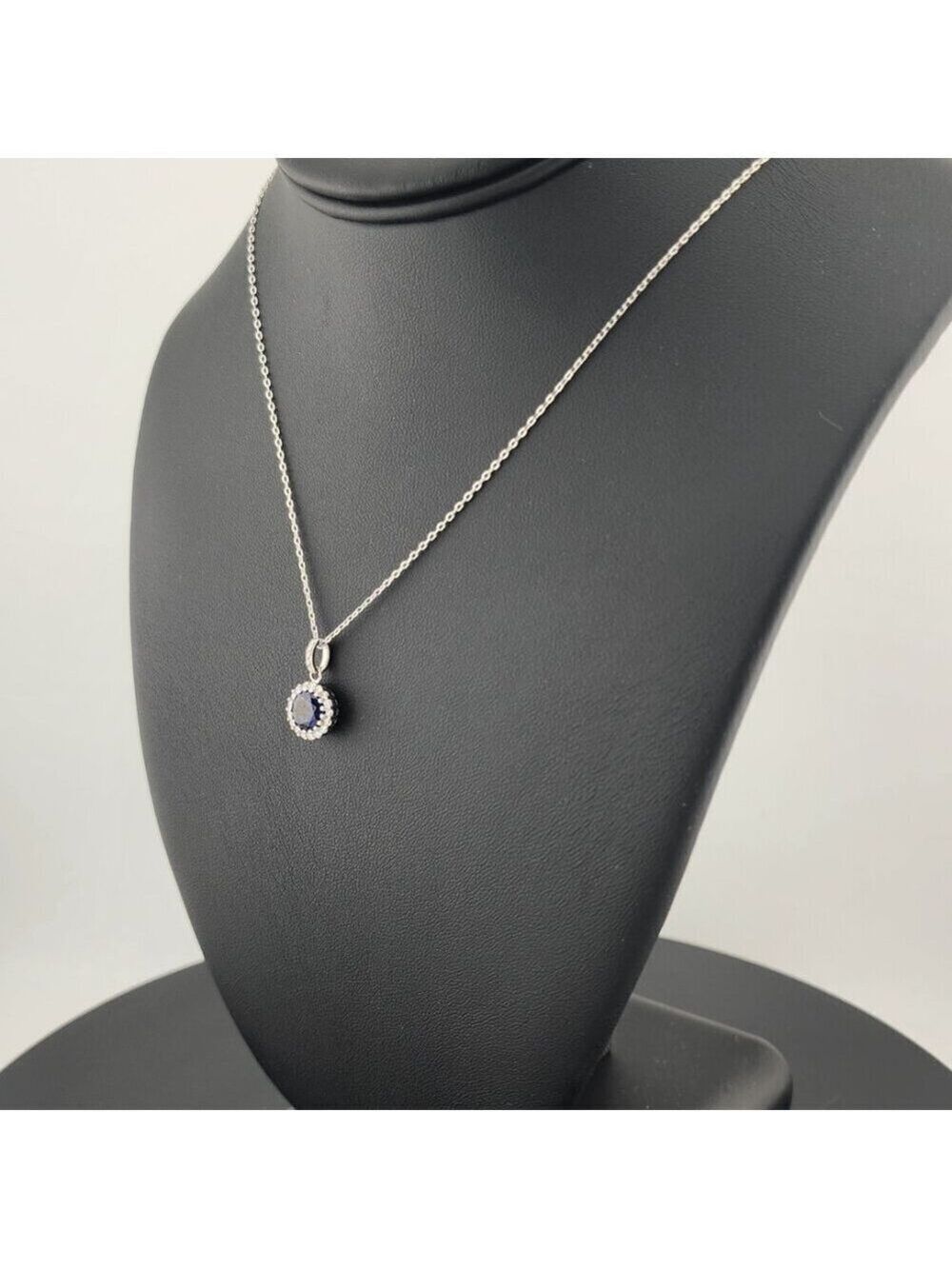 Sterling Silver 925 Blue Gemstone Necklace – Sparkling Cubic Zirconia Detail - Picture 4 of 6